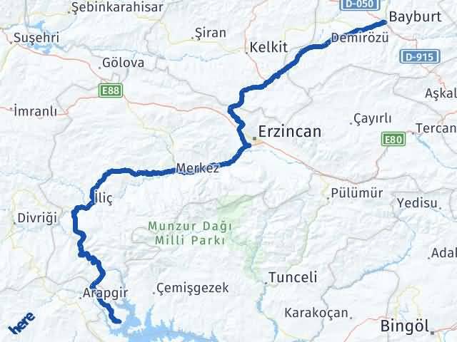 Bayburt Ağın Elazığ Arası Kaç Km - Yol Haritası