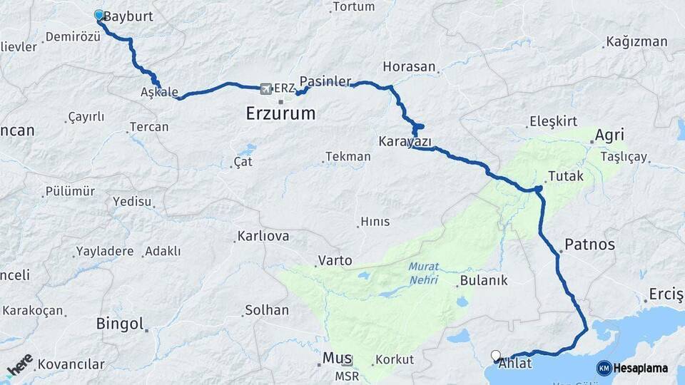 Bayburt Ahlat Bitlis Arası Kaç Km - Yol Haritası