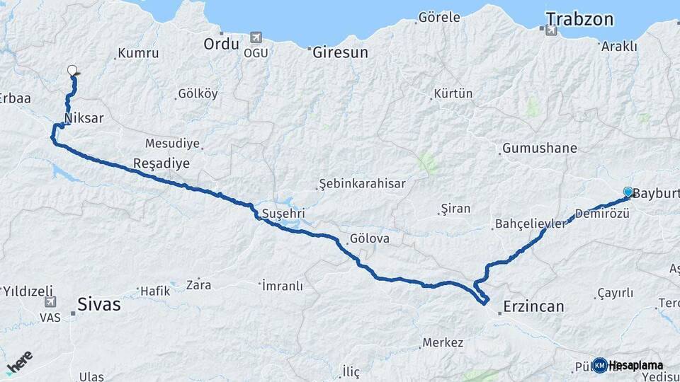 Bayburt Akkuş Ordu Arası Kaç Km - Yol Haritası
