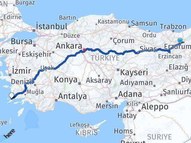 Bayburt Akyarlar Bodrum Muğla Arası Kaç Km - Yol Haritası