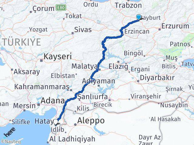 Bayburt Antakya Hatay Arası Kaç Km - Yol Haritası