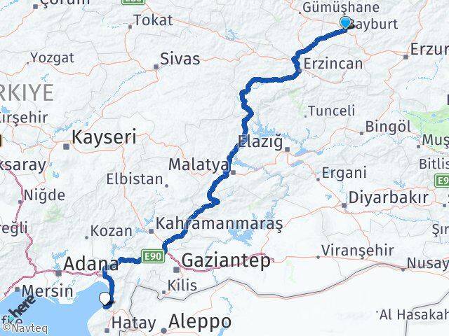 Bayburt Arsuz Hatay Arası Kaç Km - Yol Haritası
