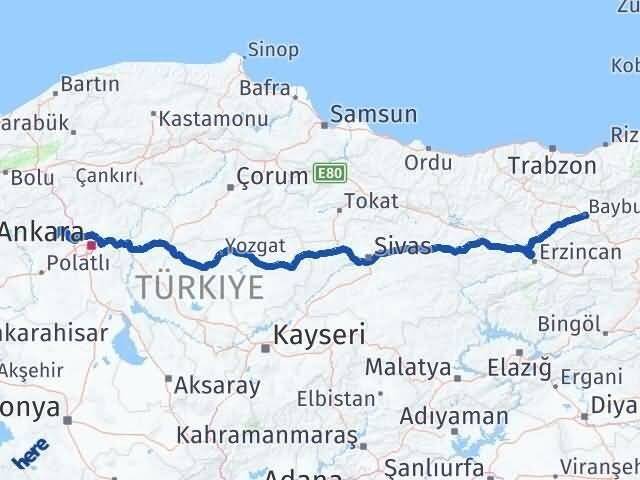 Bayburt Ayaş Ankara Arası Kaç Km - Yol Haritası