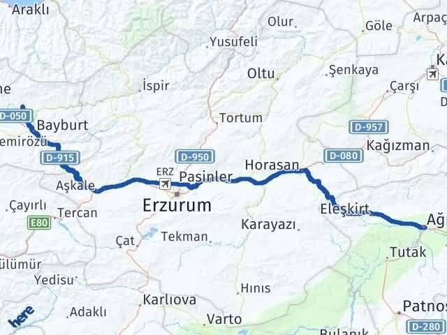 Bayburt Aydıntepe Ağrı Arası Kaç Km - Yol Haritası