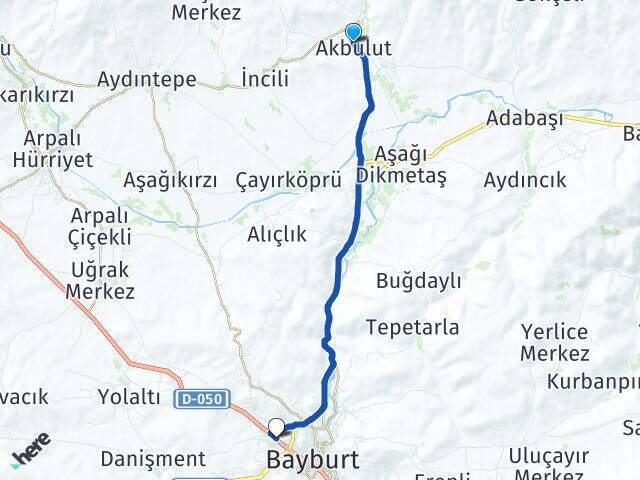 Akbulut Bayburt Otogarı Arası Kaç Km - Yol Tarifi