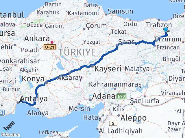 Bayburt Aydıntepe Antalya Arası Kaç Km - Yol Haritası
