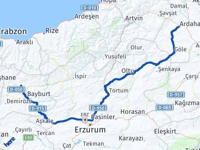 Bayburt Aydıntepe Ardahan Arası Kaç Km - Yol Haritası