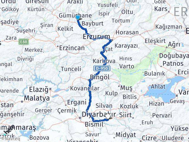 Bayburt Aydıntepe Batman Arası Kaç Km - Yol Haritası