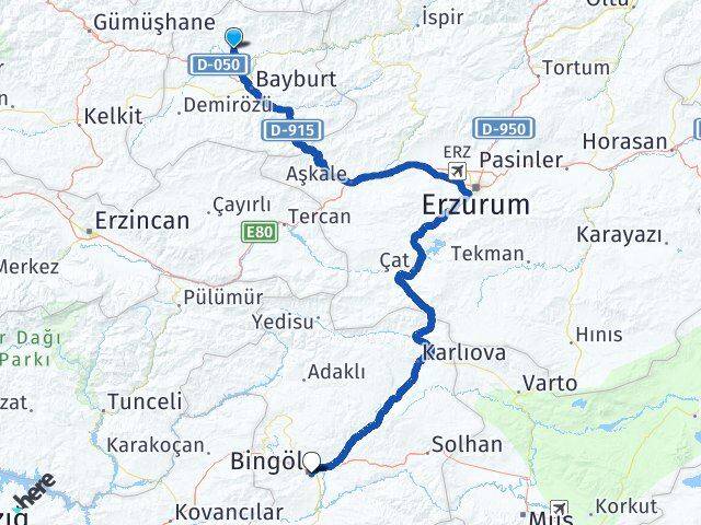 Bayburt Aydıntepe Bingöl Arası Kaç Km - Yol Haritası