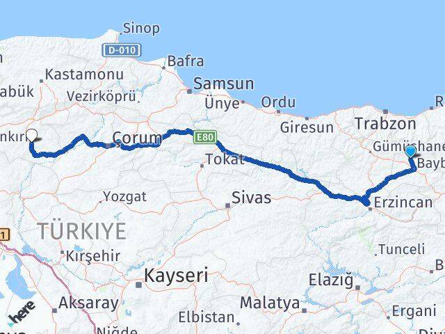 Bayburt Aydıntepe Çankırı Arası Kaç Km - Yol Haritası