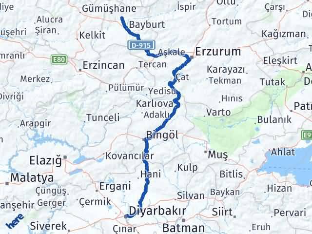 Bayburt Aydıntepe Diyarbakır Arası Kaç Km - Yol Haritası