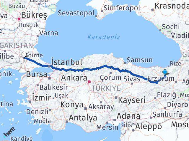 Bayburt Aydıntepe Edirne Arası Kaç Km - Yol Haritası