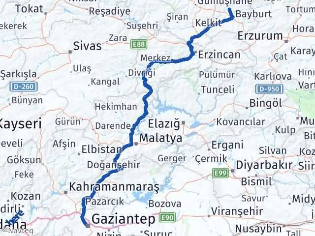 Bayburt Aydıntepe Gaziantep Arası Kaç Km - Yol Haritası