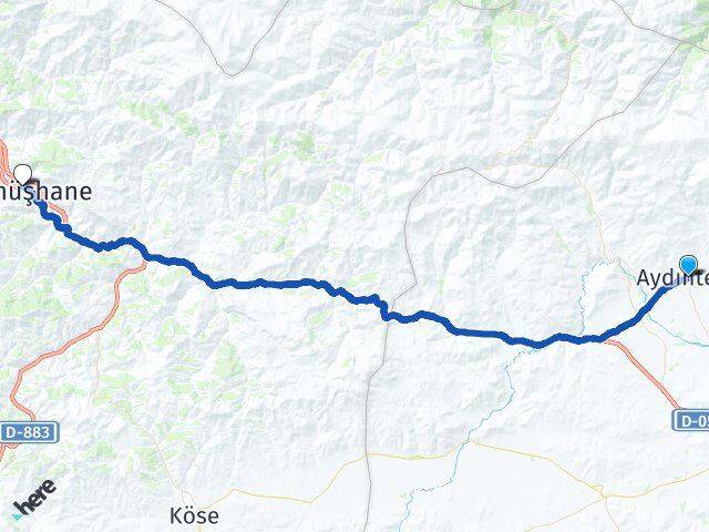 Bayburt Aydıntepe Gümüşhane Arası Kaç Km - Yol Haritası