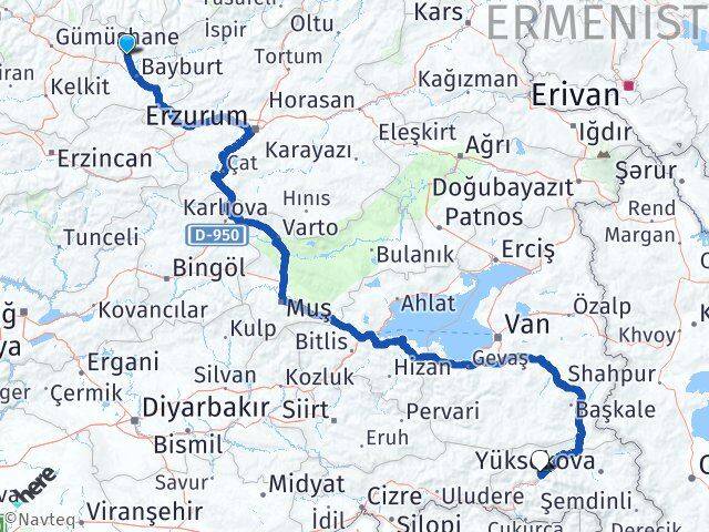 Bayburt Aydıntepe Hakkari Arası Kaç Km - Yol Haritası