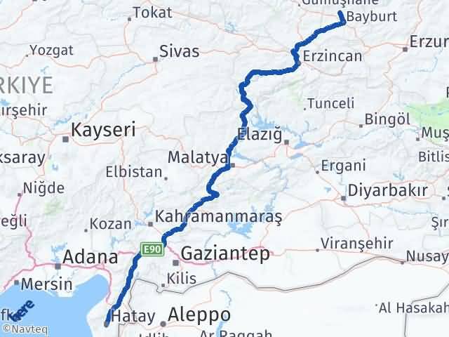 Bayburt Aydıntepe Hatay Arası Kaç Km - Yol Haritası