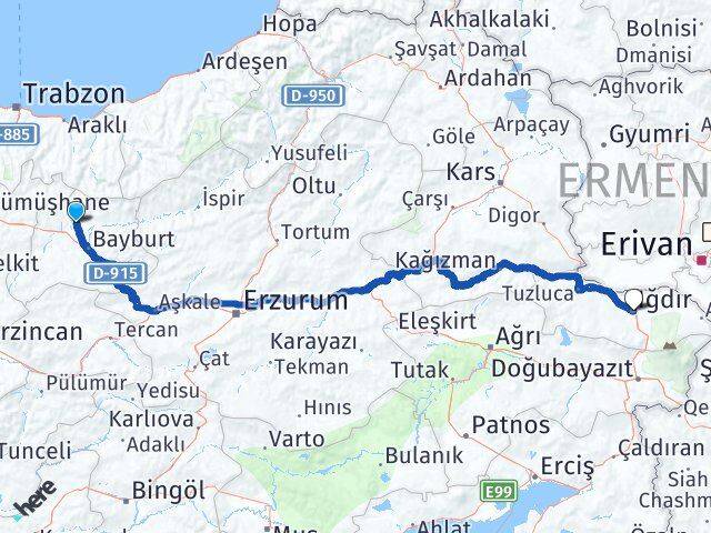 Bayburt Aydıntepe Iğdır Arası Kaç Km - Yol Haritası