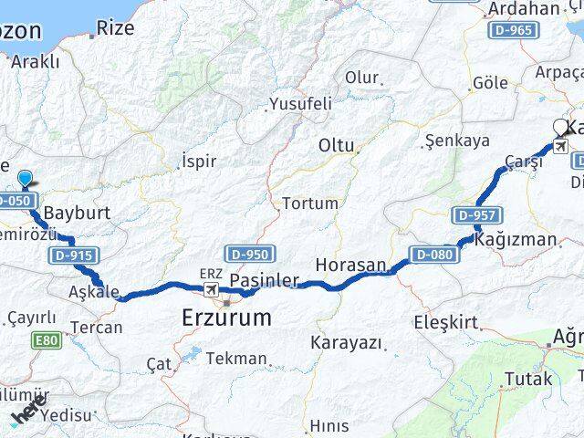 Bayburt Aydıntepe Kars Arası Kaç Km - Yol Haritası