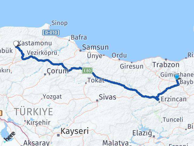 Bayburt Aydıntepe Kastamonu Arası Kaç Km - Yol Haritası