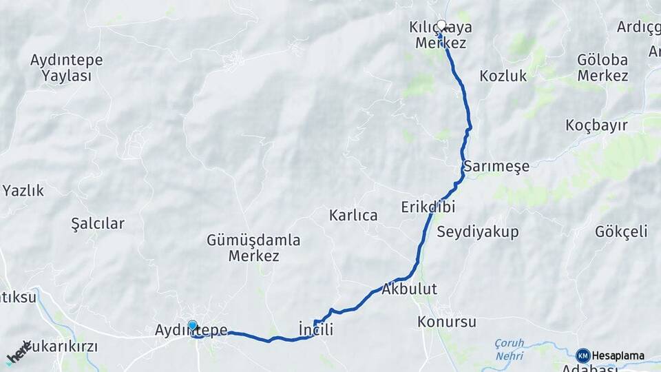 Bayburt Aydıntepe Kılıçkaya Aydıntepe Arası Kaç Km - Yol Haritası