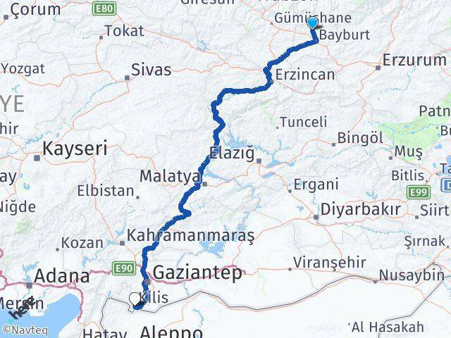 Bayburt Aydıntepe Kilis Arası Kaç Km - Yol Haritası