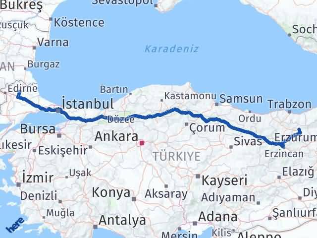 Bayburt Aydıntepe Kırklareli Arası Kaç Km - Yol Haritası