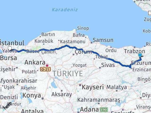 Bayburt Aydıntepe Kocaeli Arası Kaç Km - Yol Haritası