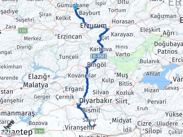 Bayburt Aydıntepe Mardin Arası Kaç Km - Yol Haritası