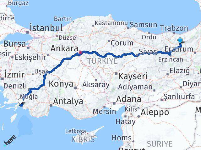 Bayburt Aydıntepe Muğla Arası Kaç Km - Yol Haritası