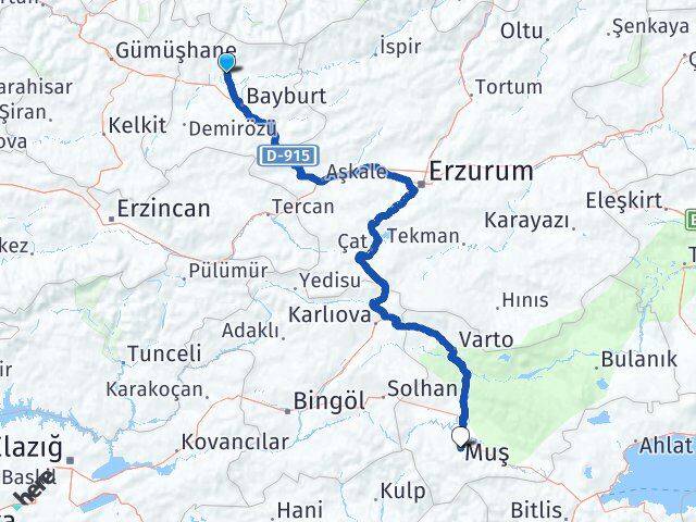 Bayburt Aydıntepe Muş Arası Kaç Km - Yol Haritası