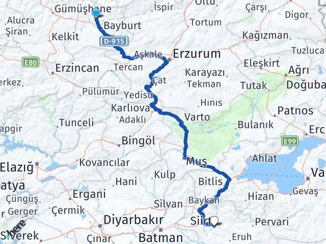 Bayburt Aydıntepe Siirt Arası Kaç Km - Yol Haritası