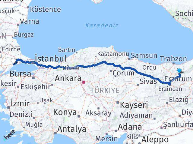Bayburt Aydıntepe Tekirdağ Arası Kaç Km - Yol Haritası