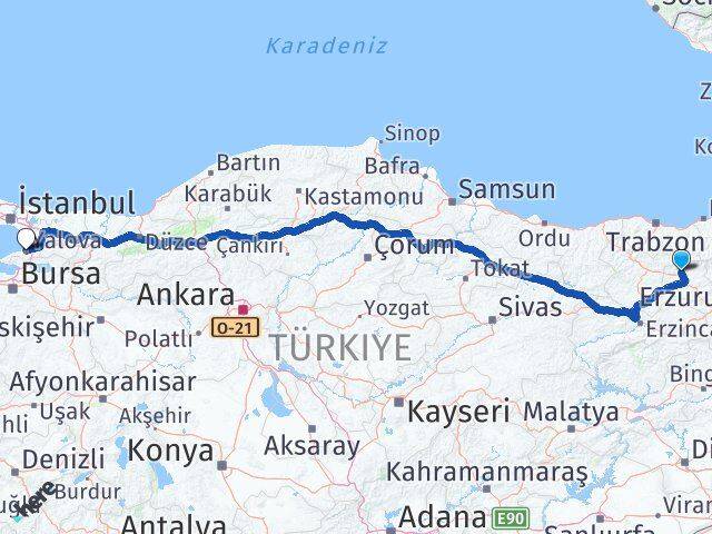 Bayburt Aydıntepe Yalova Arası Kaç Km - Yol Haritası