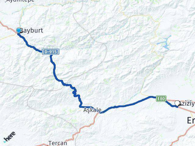 Bayburt Aziziye Arası Kaç Km - Yol Tarifi