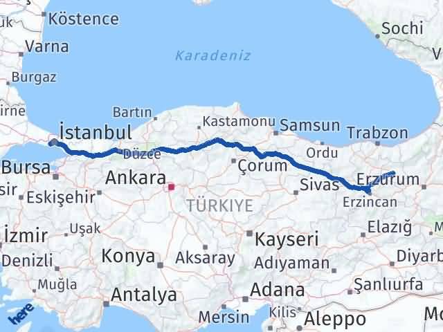 Bayburt Bahçelievler İstanbul Arası Kaç Km - Yol Haritası