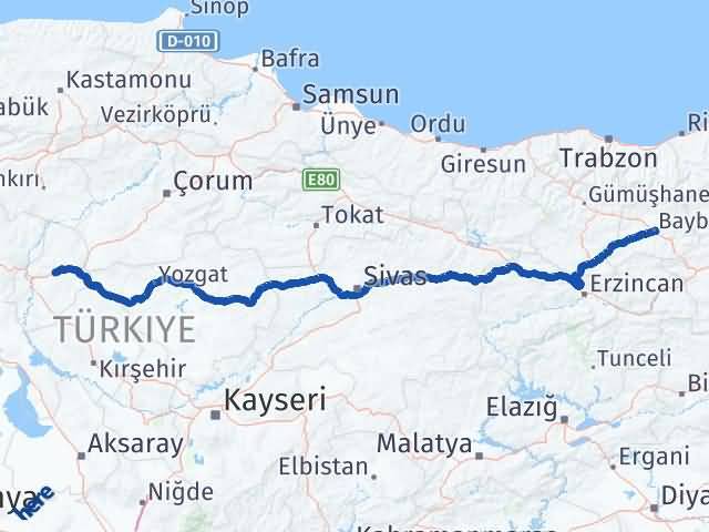 Bayburt Balışeyh Kırıkkale Arası Kaç Km - Yol Haritası