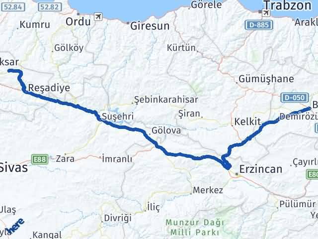 Bayburt Başçiftlik Tokat Arası Kaç Km - Yol Haritası