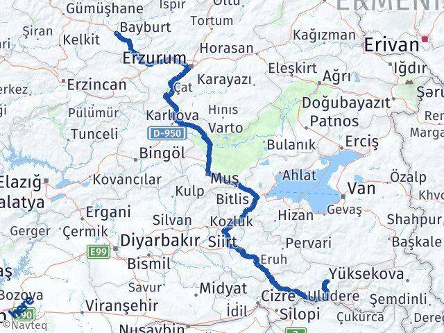 Bayburt Beytüşşebap Şırnak Arası Kaç Km - Yol Haritası