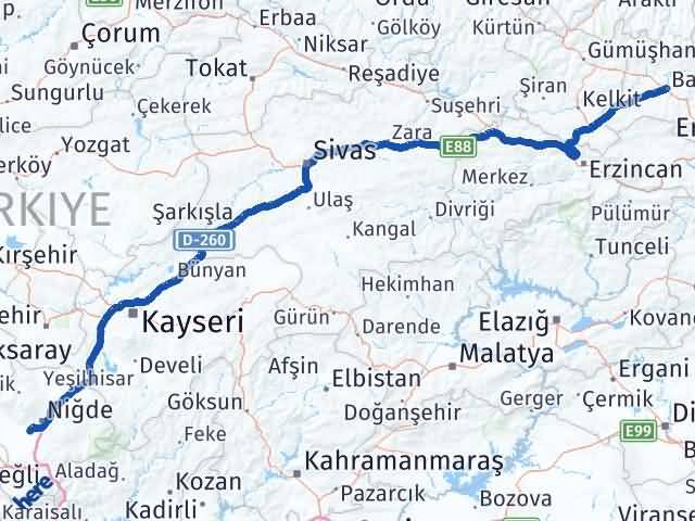 Bayburt Bor Niğde Arası Kaç Km - Yol Haritası