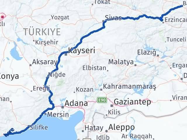 Bayburt Bozyazı Mersin Arası Kaç Km - Yol Haritası