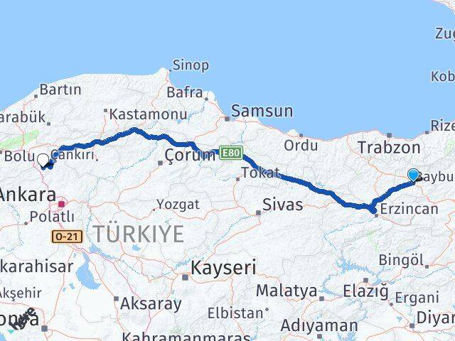Bayburt Çamlıdere Ankara Arası Kaç Km - Yol Haritası