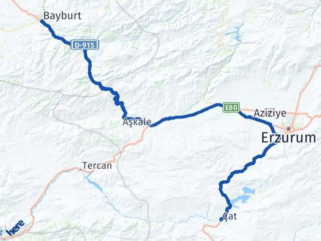 Bayburt Çat Erzurum Arası Kaç Km - Yol Haritası