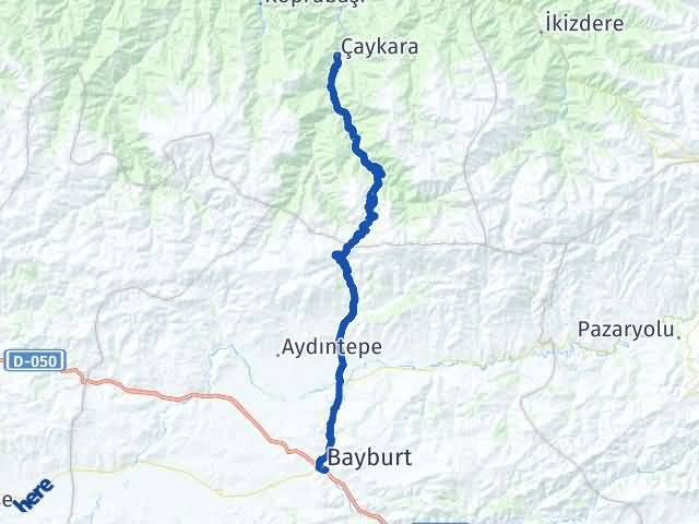 Bayburt Çaykara Trabzon Arası Kaç Km - Yol Haritası