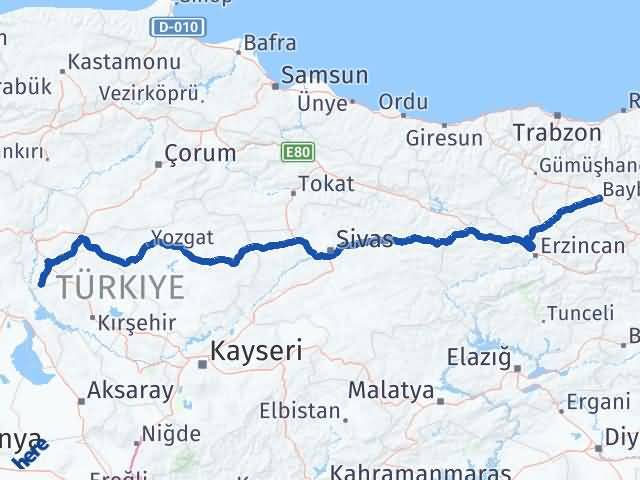 Bayburt Çelebi Kırıkkale Arası Kaç Km - Yol Haritası