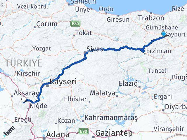 Bayburt Çiftlik Niğde Arası Kaç Km - Yol Haritası