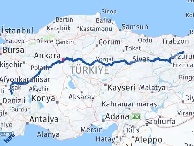 Bayburt Çivril Denizli Arası Kaç Km - Yol Haritası