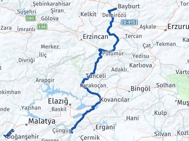 Bayburt Çüngüş Diyarbakır Arası Kaç Km - Yol Haritası