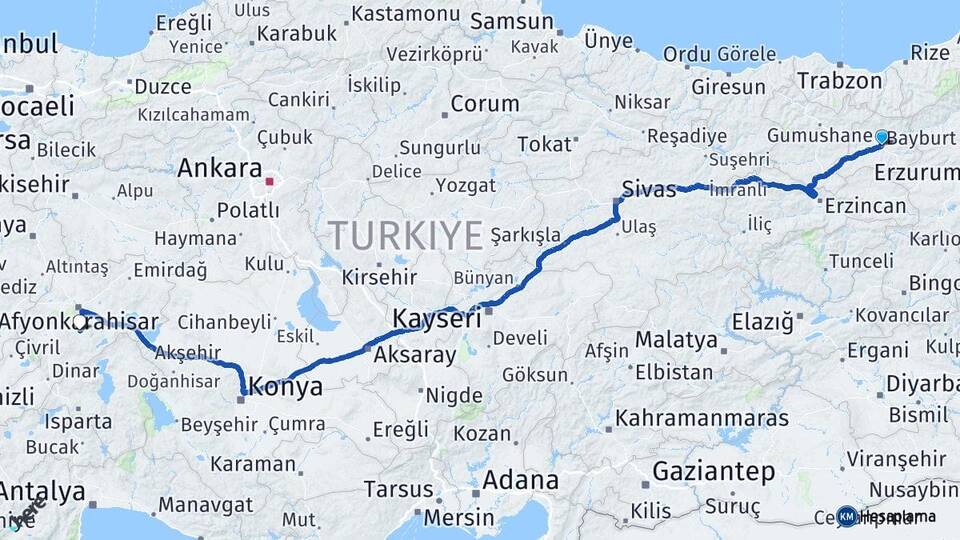 Bayburt Dağçatı Arası Kaç Km - Yol Haritası