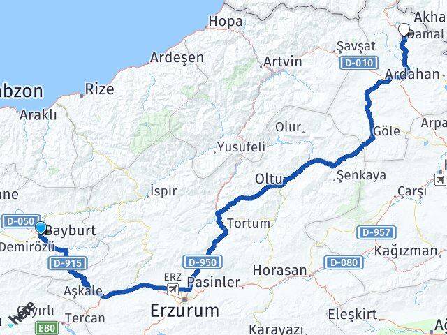 Bayburt Damal Ardahan Arası Kaç Km - Yol Haritası