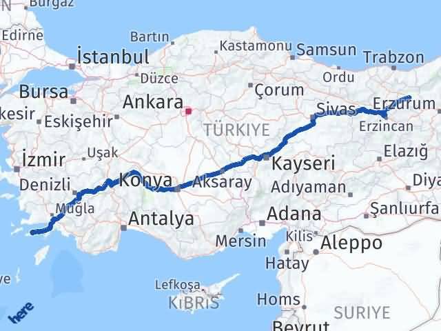 Bayburt Datça Muğla Arası Kaç Km - Yol Haritası